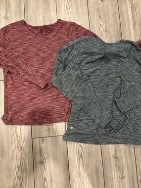 lululemon athletica go city 2 heathered Long Sleeve Crewneck Tops - Red and Gree